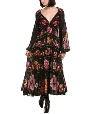 FARM Rio Long Sleeve Midi Dress - Brown