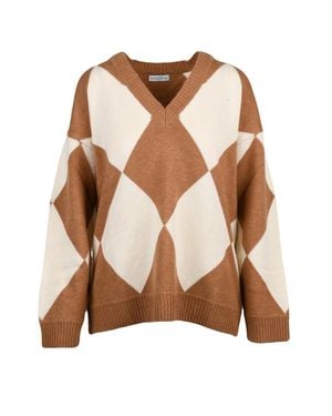 Ballantyne Bold Argyle V-Neck Sweater - Brown