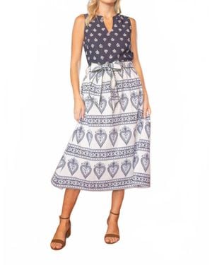 Voya Mixed Print Midi Dress - Blue