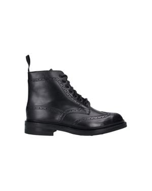 Tricker's Leather Brogue Lace-Up Ankle Boots - Black
