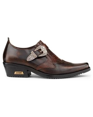 Etor Real Leather Snake Western Cowboy Shoes - Brown