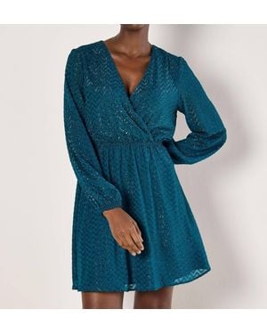 Apricot Chevron Jacquard Wrap Dress - Blue