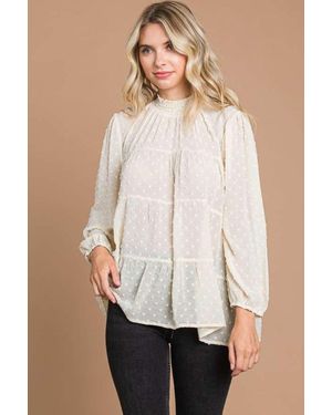 TRUEDAMES Culture Code Full Size Swiss Dot Smocked Mock Neck Blouse - Natural