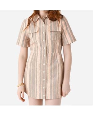 Matthew Bruch Cargo Button-Up Mini Shirt Dress - Natural