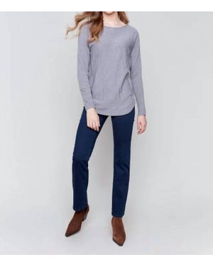 Charlie b Round Hem Sweater W Front Pockets - Blue