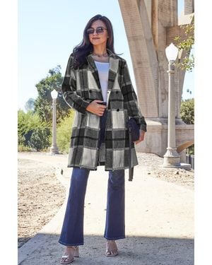 TRUEDAMES Double Take Full Size Plaid Button Up Lapel Collar Coat - Gray
