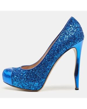 Nicholas Kirkwood Leather And Glitter Platform Pumps - Blue