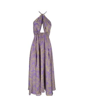 SIMONA CORSELLINI Ankle-Length Halter-Neck Dress With Keyhole Cutout - Purple
