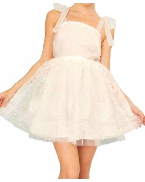 Main Strip Shirring Mini Dress With Solid Organza - Natural