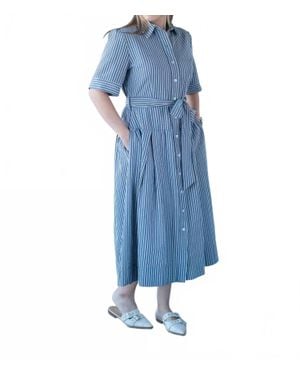 She + Sky Short Sleeve Button Down Striped Midi Dress - Blue