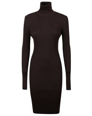 Wolford Knee-Length Ribbed Dress With High Turtleneck By - Black