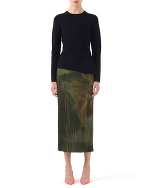 Jason Wu Brushstroke Print Pleated Pencil Skirt - Black