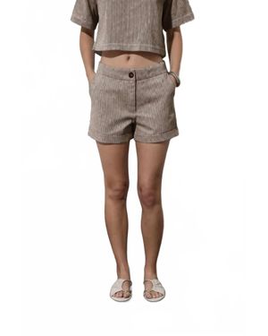 Blu Pepper Pinstripe Cuffed Mini Denim Shorts - Natural