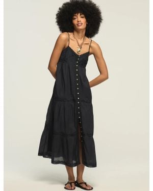 Lucky Brand Embroidered Tiered Button Through Midi Dress - Black