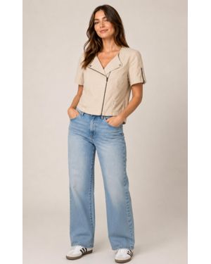 J. Society Twill Short Sleeve Moto Jacket - Blue
