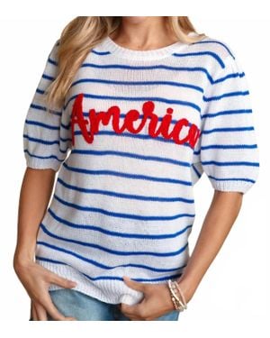 Haptics America Puffy Embroidery Stripe Top - Blue