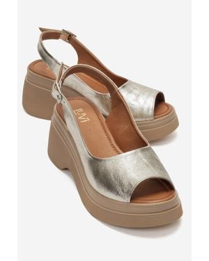 Forever & Always Shoes Laure Leather Wedge Sandal - Metallic