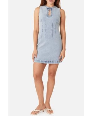 Habitual Studded Seamed Denim Minidress - Blue