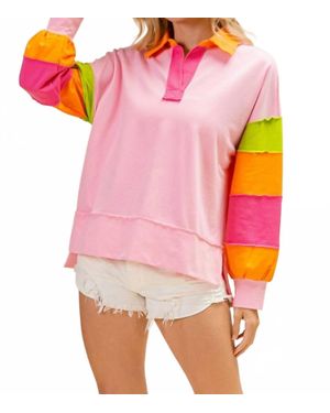 Bibi Out & About Colorblock Pullover Top - Pink