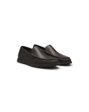 BOSS Tumbled-Leather Moccasins With Logo Detail - Black