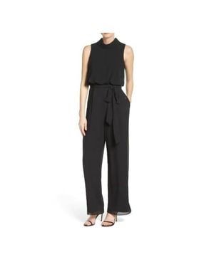 Vince Camuto Roll Collar Mock Neck Blouson Chiffon Jumpsuit - Black
