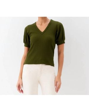 Karen Kane Ribbed Short Sleeve Top - Green