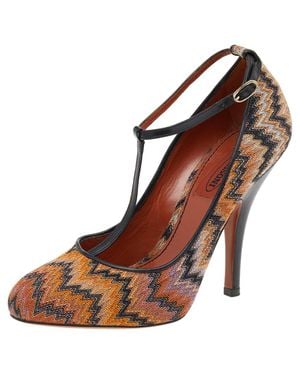 Missoni Fabric And Leather Ankle T-Strap Pumps - Brown