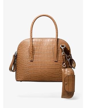 Michael Kors Kaitlin Medium Crocodile Embossed Leather Dome Satchel - Black