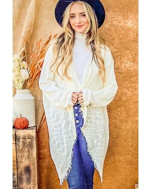 TRUEDAMES And The Why Textured Knit Fringe Hem Cardigan - Blue