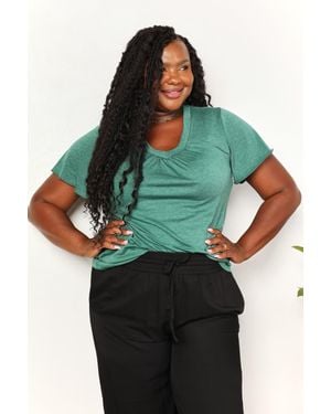TRUEDAMES Ruched V-Neck Short Sleeve T-Shirt - Green