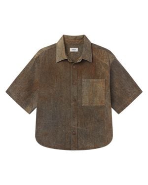 Agolde Boxy Cropped Shirt With Classic Collar - Brown