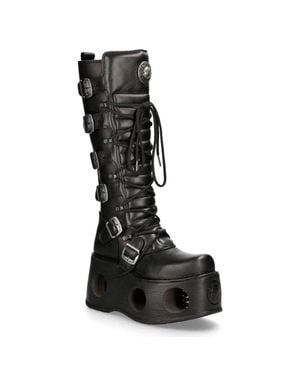 New Rock M-272-S2 Neptuno Metallic Knee High Leather Gothic Boots - Black