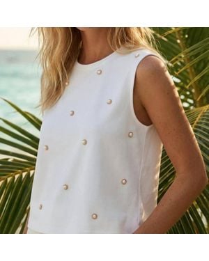 Vilagallo Crew Neck Sleeveless Top With Pearls - Gray