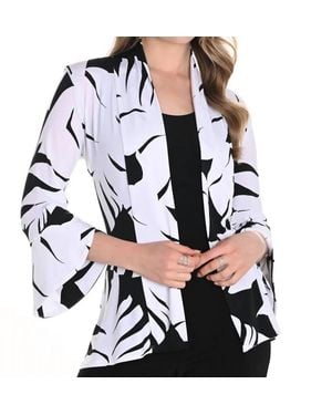 FRANK LYMAN Throw Over Leaf Print Open Front Kimono Jacket - Black