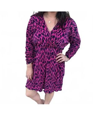 Ces Femme Print Rib Merrow Hem V-Neck Mini Dress - Purple