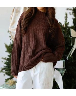 Candescent Rowan Oversized Checkered Mock Neck Cotton Sweater - Brown