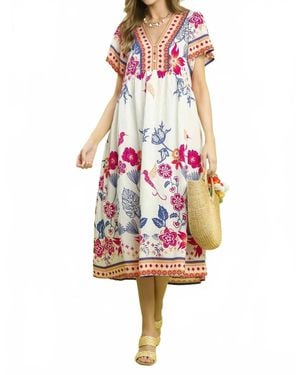 Umgee Boho Floral Midi Dress - White