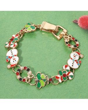 Fashnzfab Christmas Snowman Candy Cane Charm Link Magnetic Bracelet - Green