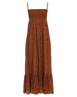 MC2 Saint Barth Strapless Midi Dress With Eyelet Embroidery - Brown