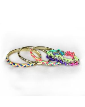 Vivis 4-Piece Colorful Woven Burnished Bracelet Set - Green