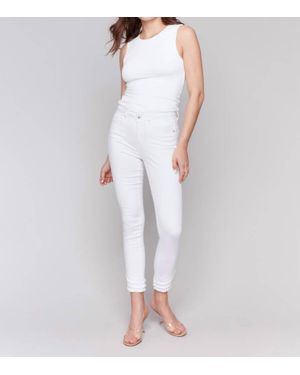 Charlie b Slanted Fringe Detail Ankle Pants - White