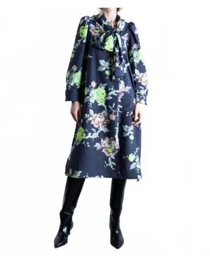 Psophia Indian Flower Juliet Sleeve Dress - Blue