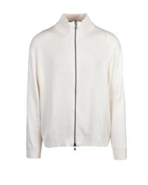 ARMANI EXCHANGE Ribbed Knit Wool-Blend Zip Cardigan - White