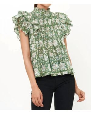 Oliphant Pintuck Ruffle Top - Green