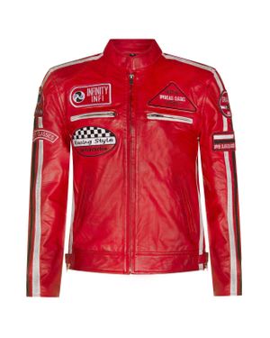 Infinity Leather Racing Biker Jacket-Portland - Red