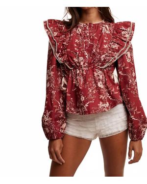 Listicle Victorian Floral Ruffle Blouse - Red
