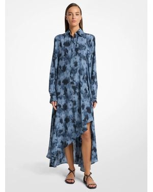 Michael Kors Floral Chiné Silk Crepe De Chine Draped Caftan - Blue