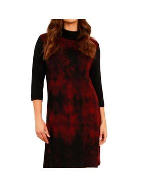 French Kyss Marble Wash Turtleneck Dress - Red
