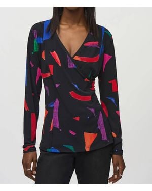 Joseph Ribkoff Solange Silky Knit Abstract Print Wrap Top - Red