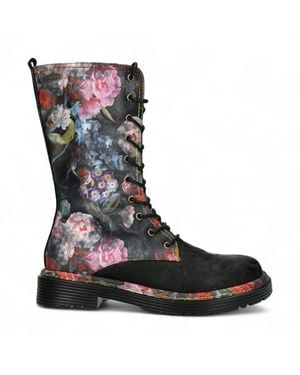 Laura Vita Incaso-18 Floral Gothic Victorian Leather High Boots - Brown